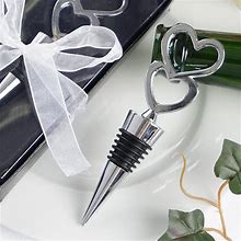 Silver Metal Double Heart Wine Bottle Stopper, Party Favor, Wedding Favor With Velvet Gift Box 5" By Efavormart