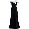 Tadashi Shoji Women's Knotted Bow & Gathered Crepe Gown - Black Ivory - Size Small