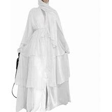 Women's Soft And Elegant Chiffon Solid Layered Cardigan Loose Long Cardigan Women's Cardigan White XL