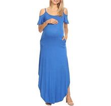 White Mark Maternity Short Sleeve Maxi Dress | Blue | Maternity Small | Dresses Maxi Dresses