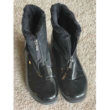 Khombu Black Faux Fur Ankle Sherpa Zip Winter Boot Shoes Women Size