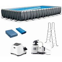 Intex Ultra XTR Frame Above Ground Rectangular Outdoor Swimming Pool Set With Krystal Clear Saltwater System, Ladder, And Cover