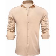 Hi-Tie Men's 4-Way Stretch Dress Shirts Wrinkle-Free Long Sleeve Casual Button Down Shirt