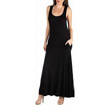 24Seven Comfort Apparel Women's Scoop Neck Sleeveless Maxi Dress With Pockets - Black - Size M