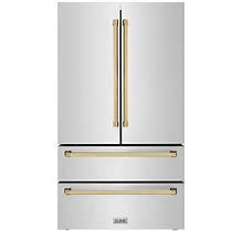 Autograph Edition 36 in. 4-Door French Door Refrigerator With Ice Maker In Stainless Steel & Polished Gold
