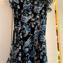 Karl Lagerfeld Dresses | Karl Lagerfeld Floral Midi! Never Worn, Perfect For Weddings, Work, Date Night | Color: Black/Blue | Size: 6