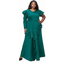 Plus Size Vivienne Ruffled Maxi Dress, Women's, Size: 1XL, Green