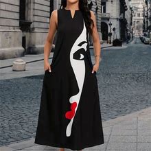 Solid Color Figure Pocket Dress, Women's Casual V Neck Sleeveless Women's Clothing Maxi Dress, Long Dresses,Multicolor,All-New,Temu