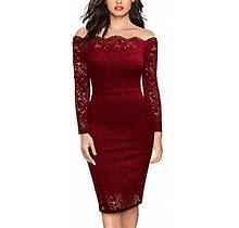 Miusol Womens Vintage Off Shoulder Flare Lace Slim Cocktail Pencil Dress Xxlarge Red, A-Red, Xx-Large