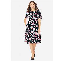 Plus Size Women's Empire Waist Tee Dress By Woman Within In Black Multi Floral (Size 18/20)