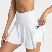 Solid Workout Skorts, Casual High Waist Tennis Skorts With Pockets, Women's Clothing,White,Popular,Temu