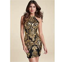 Women's Sequin Mini Dress - Black & Gold, Size M By Venus