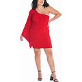24Seven Comfort Apparel Plus Size One Shoulder Drape Bodycon Dress - Red