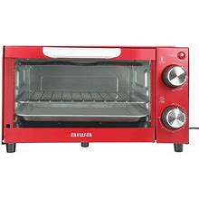 750-Watt Red Toaster Oven 4 Slice With Baking Tray, Bake Toast Cook, Temperature Control, 60-Min Timer Knob
