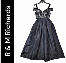 R&M Richards Woman Size 10 Black Sleeveless Off Shoulder Dress Gown