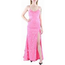 Dear Moon Juniors Applique Lace-Up Back Evening Dress - Pink - Maxi Dresses Size US 6 (S)
