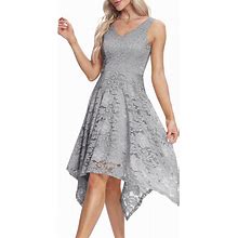 Meetjen Women's Lace Cocktail Party Dress 2024 Handkerchief Hem Bridesmaid Prom Dress Formal Dresses For Wedding Guest