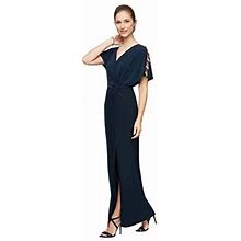 Alex Evenings Dresses | Alex Evenings Women's Long Knot Front Dress W/ Embellished Short Sleeve Blue 10 | Color: Blue | Size: 10