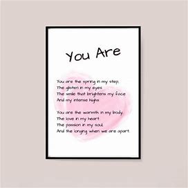 You Are - Love Poem - A4 Poem Print - Wall Art Print - Wife / Girlfriend Gift - Anniversary Gift - Birthday Gift