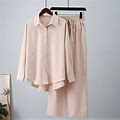 Light And Comfortable Solid Color Shirt And Pants Sets, Apricot / 4XL