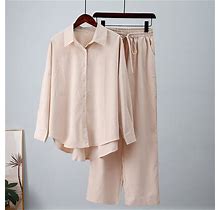 Light And Comfortable Solid Color Shirt And Pants Sets, Apricot / XL