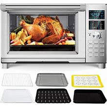 Nuwave Bravo Air Fryer Toaster Oven Combo, 12-In-1 Smart Convection Ovens Countertop 30QT With Integrated Digital Temperature Probe, Tray, Basket,