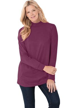 Plus Size Women's Perfect Long-Sleeve Mockneck Tee By Woman Within In Deep Claret (Size 3X) Shirt