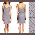 Adrianna Papell Sequin Mesh Blouson Dress Silver Grey [ 6 12 14 ] E1