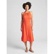 Gap Women Orange Halter Neck Sleeveless Knit Handkerchief Midi Dress