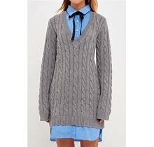 English Factory Women's Mixed Media Cable Knit Sweater Dress - Grey/Oxford Blue