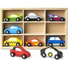Melissa & Doug Wooden Cars Vehicle Set In Wooden Tray - 9 Pieces
