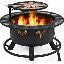 Smilemart 32 ± Round Wood Burning Fire Pit For Outdoor£ Black