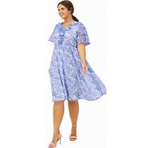 Plus Size Women's Ruffled V-Neck Empire Dress By Ellos In Dream Blue Floral (Size 22)