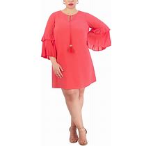 Vince Camuto Plus Size Pleated-Sleeve Tie-Neck Shift Dress - Hot Coral - Size 20W