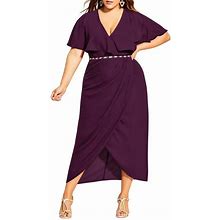City Chic Enchant Cape Sleeve Belted Maxi Dress In Mulberry At Nordstrom, Size Xs
