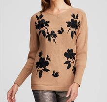 Women's Floral Embroidered Pullover Sweater In Brown Size XL | Chico's