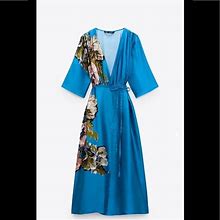 Zara Dresses | Zara Floral Wrap Dress | Color: Blue | Size: Xs