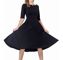Marycrafts Women's Fit Flare Tea Midi Dress For Office Business Work