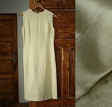 Vintage Classic, Light, Pale Yellow, Plain Sheath, No Sleeves Cocktail, Spring, Summer Dress By Hylter, Size M