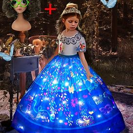 Kid/ Teen Girls Fun Light Up Costume Comic Flower Fairy Cosplay Older Sister Role Play Costume LED Glow-In-The-Dark Dress With Bag (,Popular,Temu