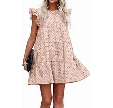 FSHAOES Women Casual Babydoll Mini Dress Ruffle Sleeve Polka Dot A-Line Tiered Tunic Dress