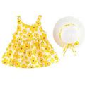 Tengma Toddler Girls Dresses Infant Sleeveless Bow Dresses Floral Printed Princess Dress Hat Outfits Princess Dresses Yellow 12
