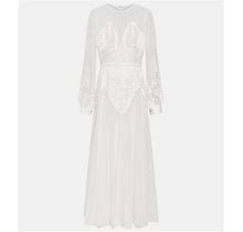 Elie Saab, Lace-Trimmed Midi Dress, Women, White, US 2, Dresses, Silk