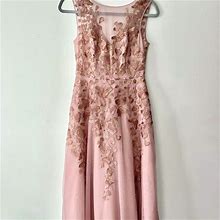 Bcbgmaxazria Dresses | Tea Length Pale Pink Crinoline Dress, Embroidery Lace Iridescent Butterflies | Color: Pink | Size: 0