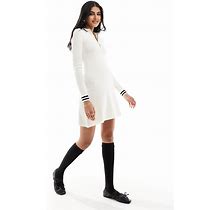 ASOS DESIGN Knitted Mini Dress With Collar And Tipping Detail In Cream-White - White (Size: 0)