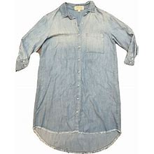 Anthropologie Cloth & Stone Raw Hem Shirt Dress Light Blue Splatter