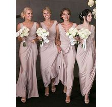 Bridesmaid Dress Pink Spandex V-Neck A-Line Long 2024