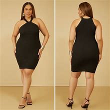 Plus Size Twisted Ribbed Bodycon Dress, BLACK, 3X - Ashley Stewart