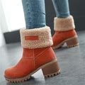 Women's Warm Lining Ankle Snow Boots | Fold Down Fashion Winter Warm Short Boots | Faux Fur Booties, Orange / US7