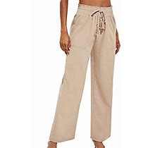Frontwalk Drawstring Waist Palazzo Pants For Women Casual Loose Solid Color High Waist Plain Lounge Pants